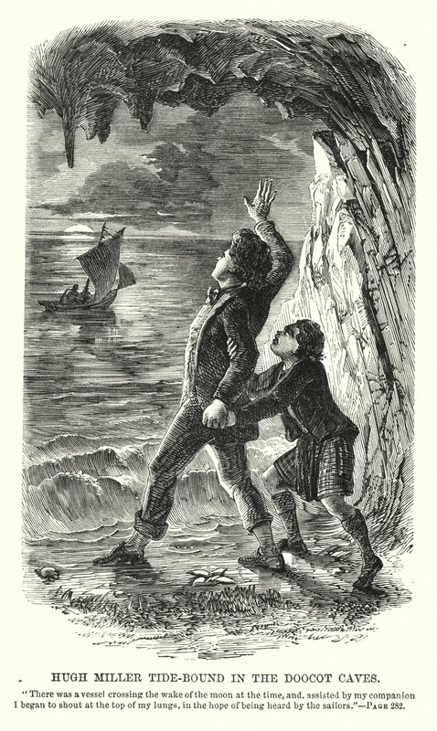Hugh Miller in den Doocot-Höhlen gefangen von Charles Altamont Doyle