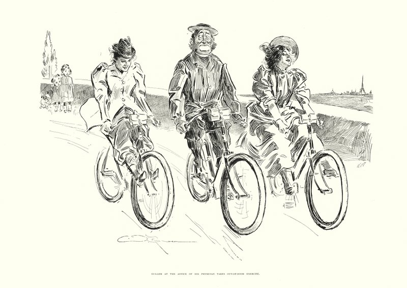 Gullem folgt dem Rat seines Arztes und macht Bewegung im Freien (Lithographie) von Charles Dana Gibson