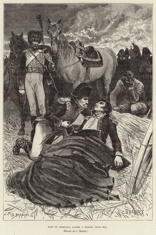 Tod des Marschalls Lannes in Essling; Napoleon und der sterbende Marschall Lannes in der Schlacht bei Aspern-Essling, Österreich von Charles Edouard Delort