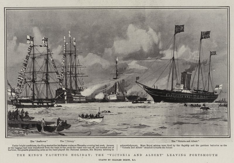 Die Yachting-Ferien des Königs, die Victoria und Albert verlassen Portsmouth von Charles Edward Dixon