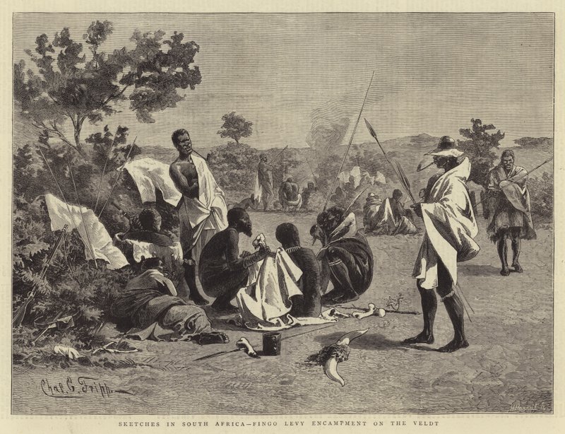 Skizzen in Südafrika, Fingo Levy Lager auf der Veldt von Charles Edwin Fripp