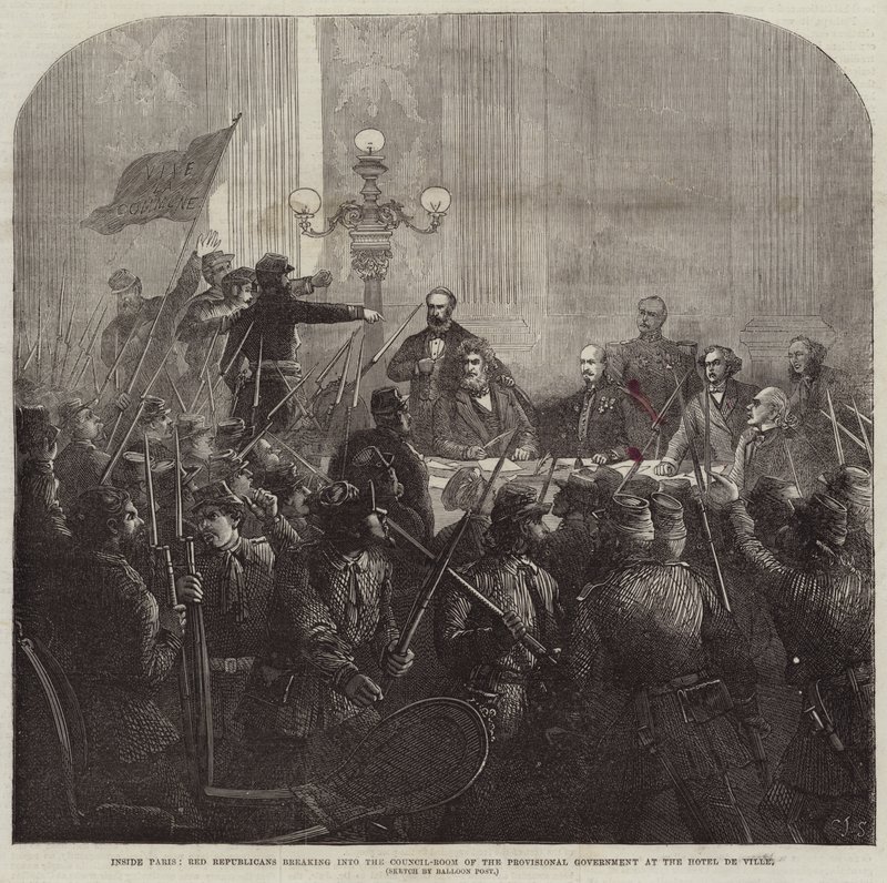Im Inneren von Paris, Rote Republikaner brechen in den Ratssaal der provisorischen Regierung im Hotel De Ville ein von Charles J. Staniland