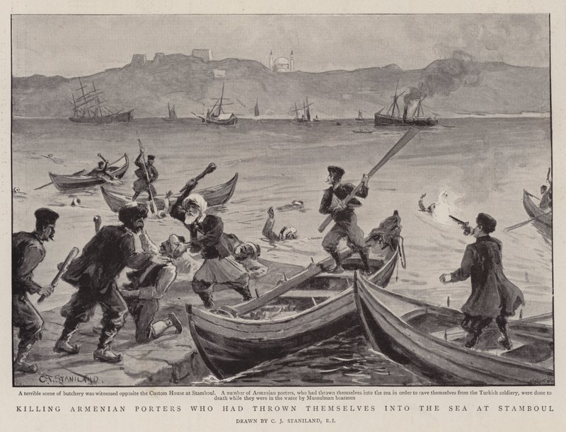 Tötung armenischer Träger, die sich in Stamboul ins Meer geworfen hatten von Charles J. Staniland