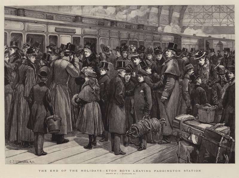 Das Ende der Ferien, Eton-Jungen verlassen den Bahnhof Paddington von Charles J. Staniland