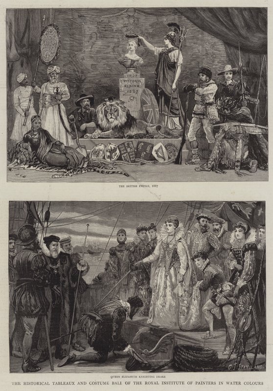 Die historischen Tableaux und Kostümball des Royal Institute of Painters in Water Colours von Charles J. Staniland