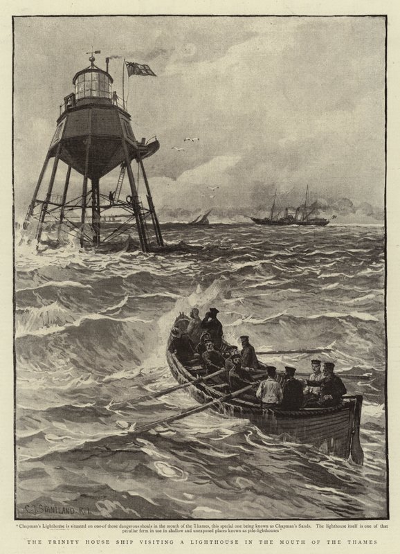 Das Schiff der Trinity House besucht einen Leuchtturm an der Mündung der Themse von Charles J. Staniland