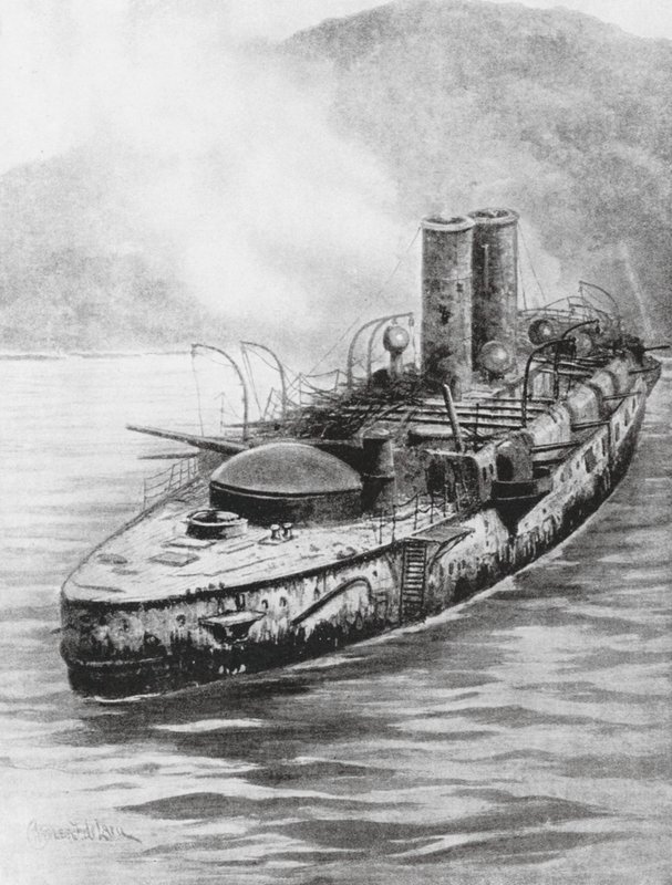 Der spanische Panzerkreuzer Oquendo nach dem Seegefecht 1898 von Charles John de (after) Lacy
