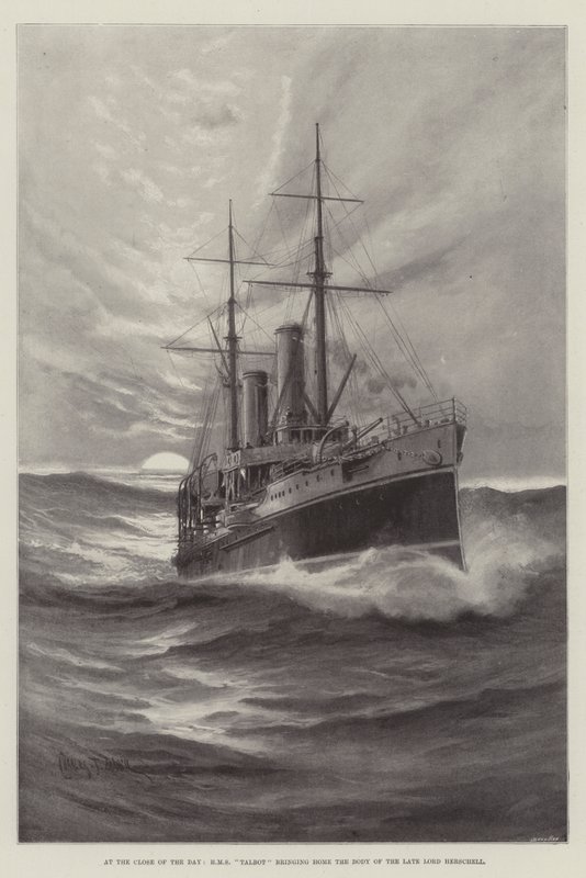 Am Ende des Tages, HMS Talbot bringt den Leichnam des verstorbenen Lord Herschell nach Hause von Charles John de Lacy