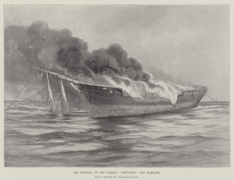 Das Brennen der Bark Blengfell vor Margate von Charles John de Lacy