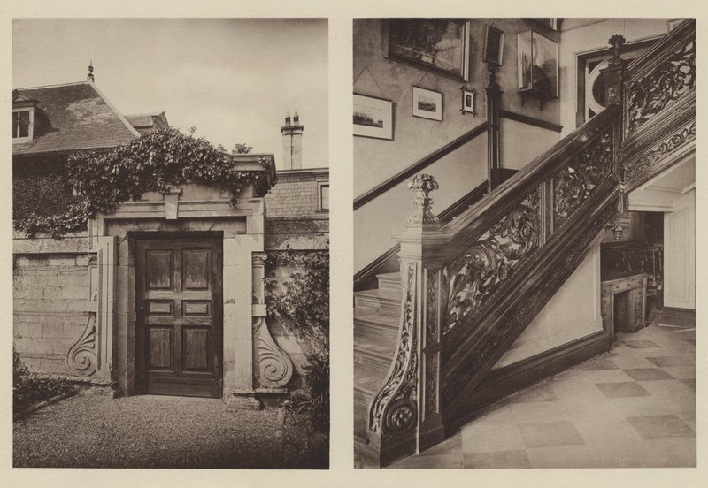 Thorpe Hall, Peterborough, Seiteneingang zu den Ställen, das Treppenhaus von Charles Latham