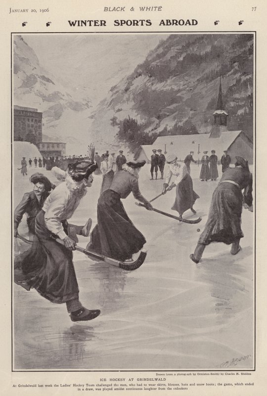 Eishockey spielen in Grindelwald, Schweiz von Charles Mills (after) Sheldon