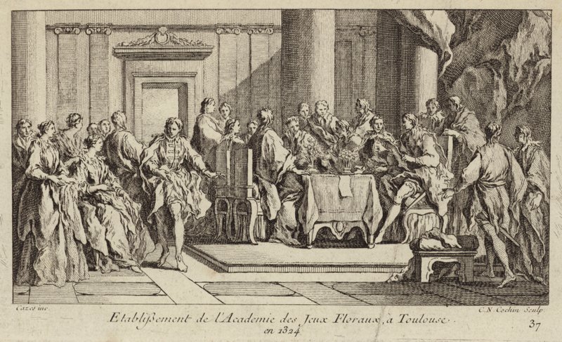 Gründung der Académie des Jeux Floraux, der ältesten literarischen Gesellschaft der westlichen Welt, Toulouse, Frankreich von Charles Nicolas II Cochin