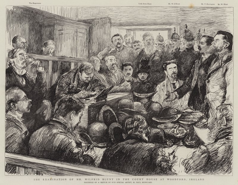 Die Vernehmung von Mr. Wilfrid Blunt im Gerichtsgebäude von Woodford, Irland von Charles Paul Renouard