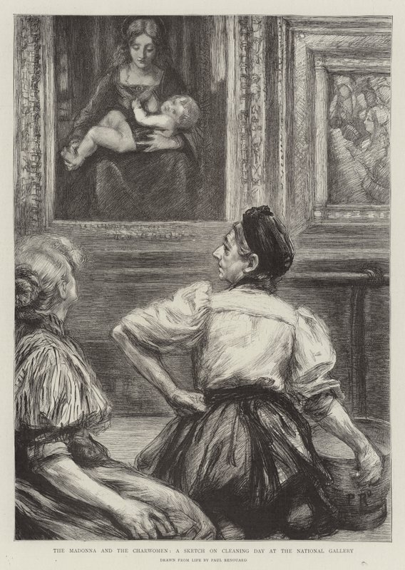 Die Madonna und die Putzfrauen, eine Skizze am Reinigungstag in der National Gallery von Charles Paul Renouard