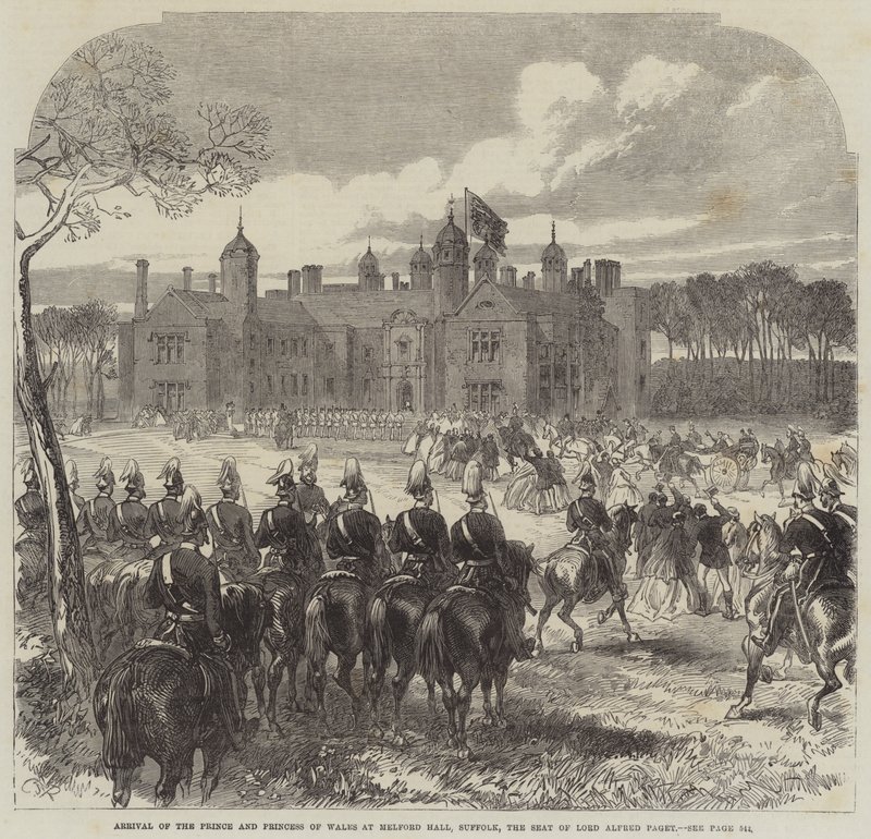 Ankunft des Prinzen und der Prinzessin von Wales in Melford Hall, Suffolk, dem Sitz von Lord Alfred Paget von Sir John Charles Robinson