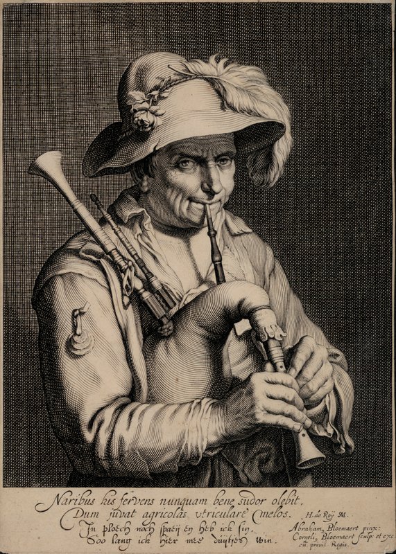 Mann, der Dudelsack spielt (Stich) von Cornelis Bloemaert