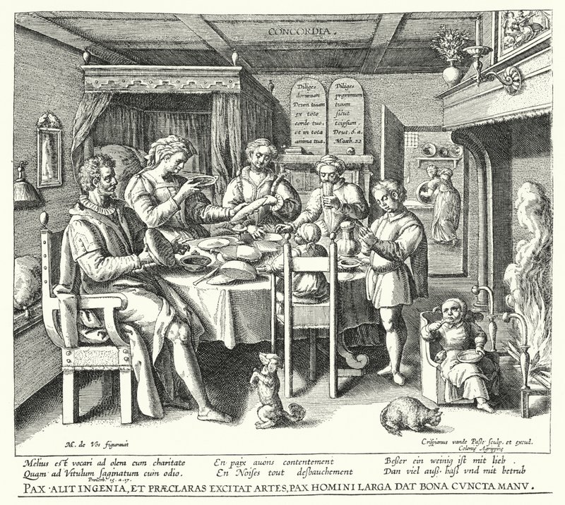 Das Gebet vor dem Essen (Gravur) von Crispin I de (after) Passe