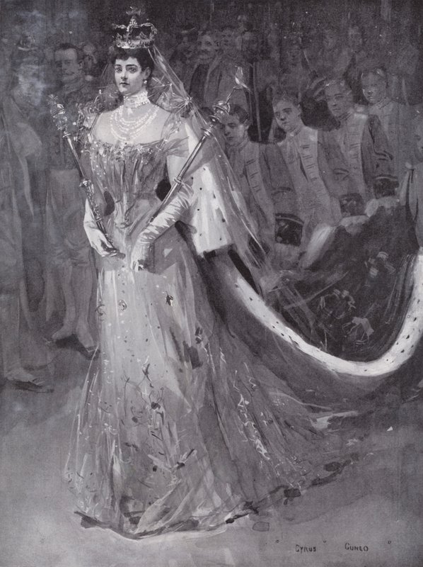 Königin Alexandra verlässt die Westminster Abbey in London nach der Krönung von ihr und König Edward VII. von Cyrus (after) Cuneo