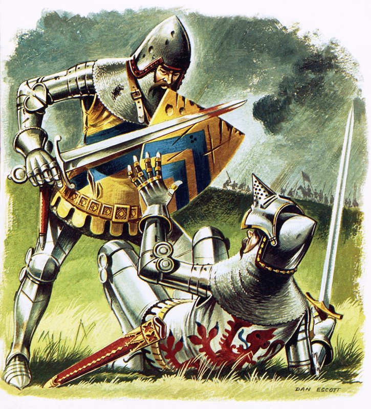 Ein verwundeter Ritter ergibt sich seinem Feind von Dan Escott