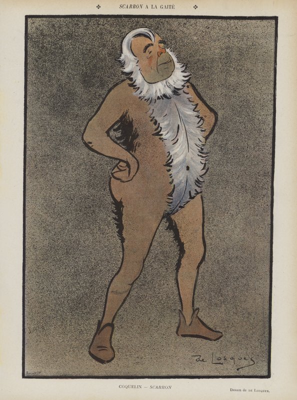 Französischer Schauspieler Benoit-Constant Coquelin in Scarron am Théâtre de la Gaîté. Illustration für Le Rire von Daniel de Losques