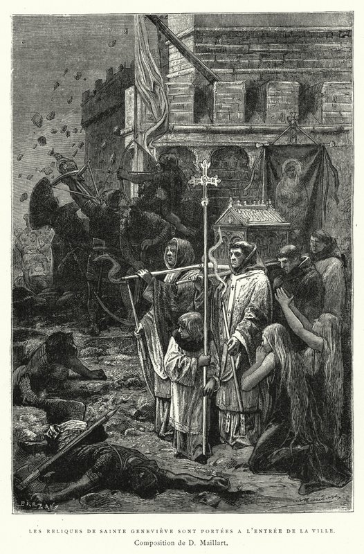Die Reliquien der heiligen Genoveva werden zum Stadteingang getragen (Stich) von Diogene Ulysse Napoleon Maillart