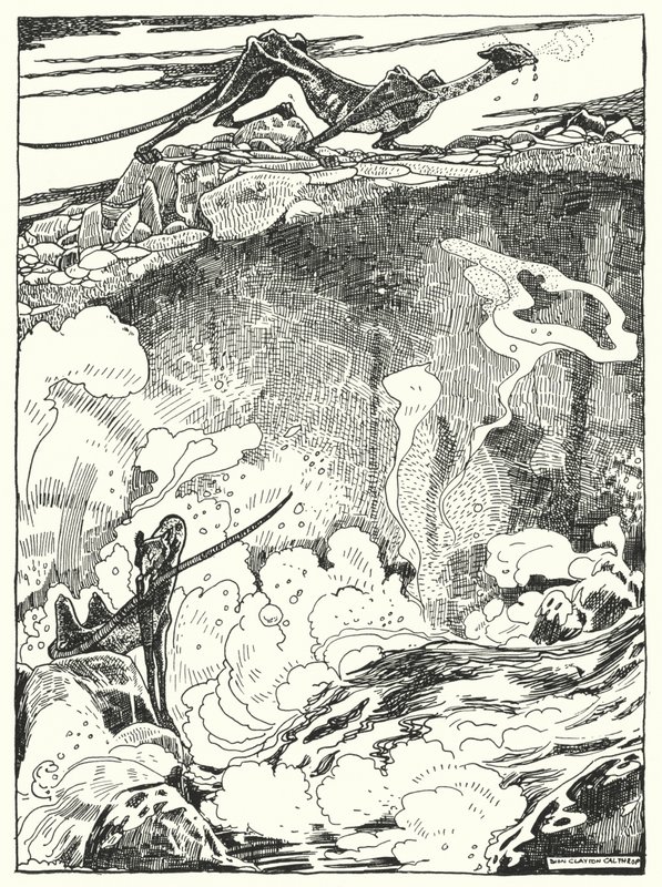 "Wir sahen die Drachenwelpen zum Teich gehen, um zu trinken und sich zu reinigen" von Dion Clayton Calthrop