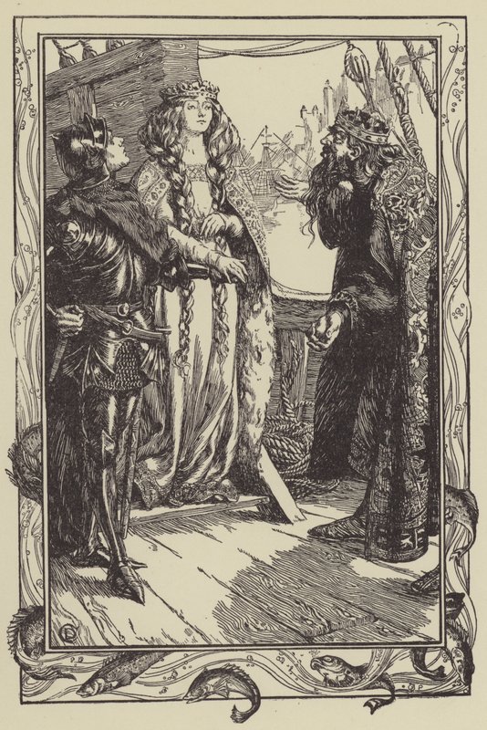 König Anguish gibt Isolt an Sir Tristram (Lithografie) von Dora Curtis