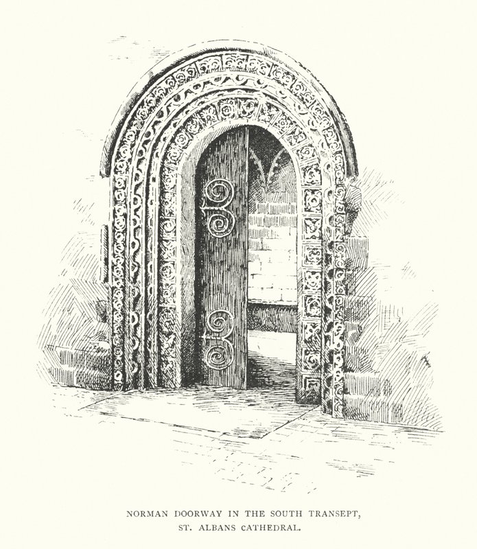 Normannisches Portal im südlichen Querschiff, St Albans Kathedrale von Duncan Moul