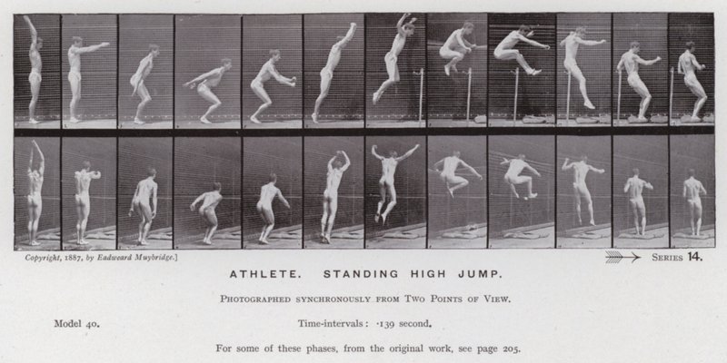 Die menschliche Figur in Bewegung: Athlet, Hochsprung im Stand von Eadweard Muybridge