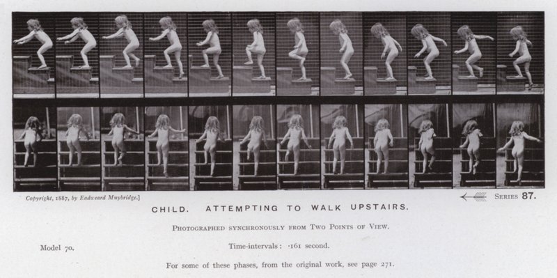 Die menschliche Figur in Bewegung: Kind, das versucht, die Treppe hinaufzugehen von Eadweard Muybridge