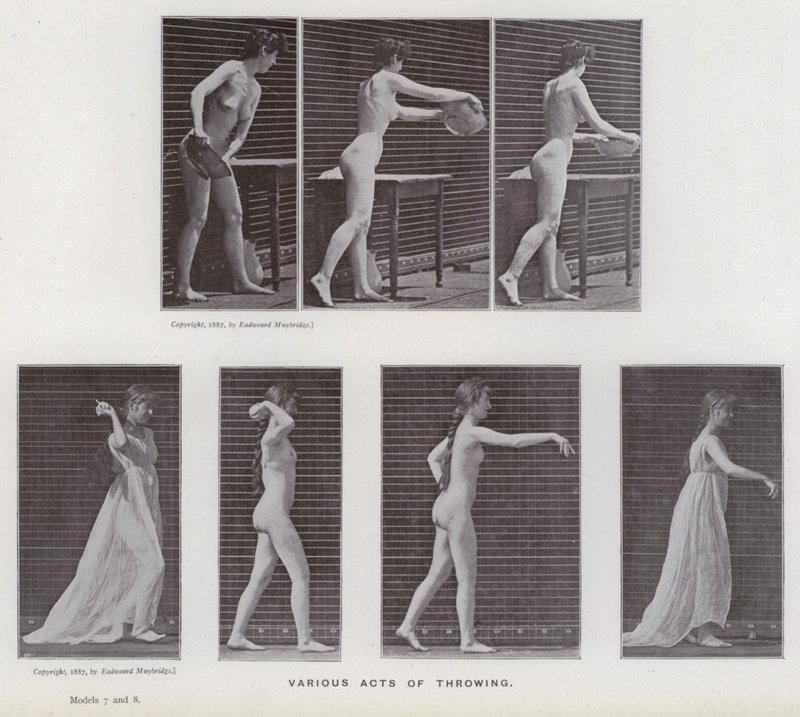 Die menschliche Figur in Bewegung: Verschiedene Wurfakte von Eadweard Muybridge