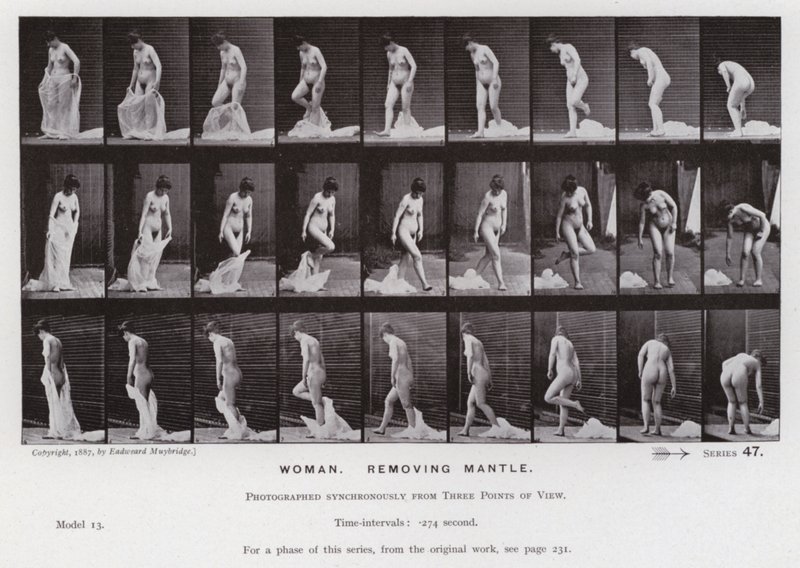 Die menschliche Figur in Bewegung: Frau, Mantel abnehmend von Eadweard Muybridge