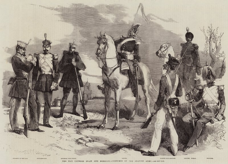Der Krieg zwischen Spanien und Marokko, Kostüme der spanischen Armee von Edmond Morin