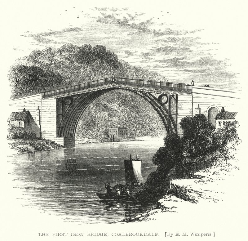 Die erste Eisenbrücke, Coalbrookdale (Gravur) von Edmund Morison (after) Wimperis