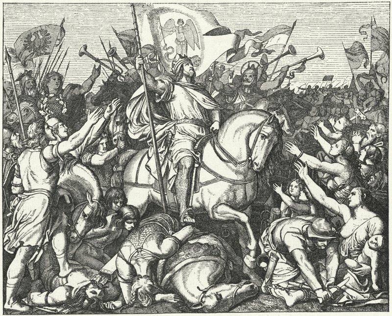 Heinrich der Vogler, König von Ostfranken, nach seinem Sieg über die Magyaren in der Schlacht von Riade, 933 von Eduard Bendemann