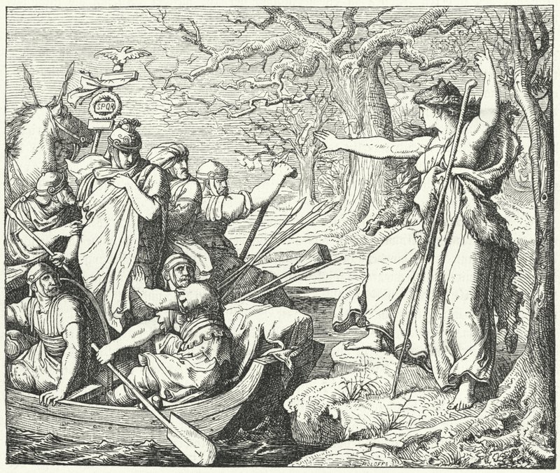 Der römische General Nero Claudius Drusus am Fluss Elbe, 9 v. Chr. von Eduard Bendemann