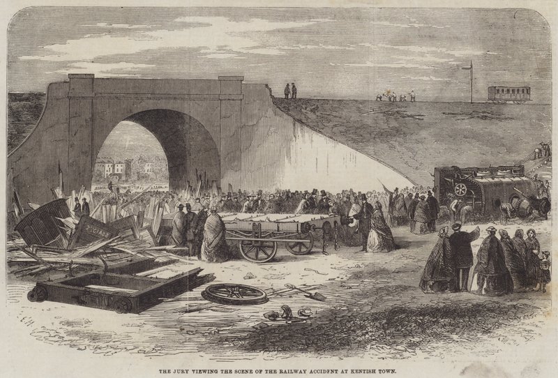Die Jury besichtigt den Ort des Eisenbahnunfalls in Kentish Town von Edward Hull