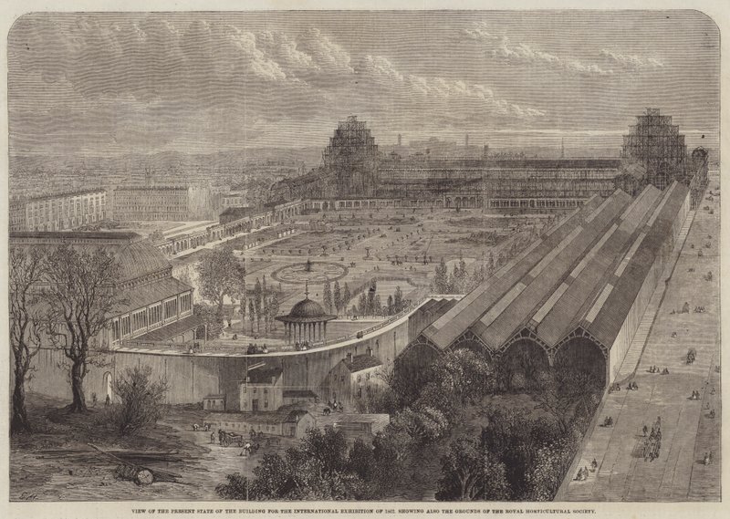 Ansicht des aktuellen Zustands des Gebäudes für die Internationale Ausstellung von 1862 von Edward Hull