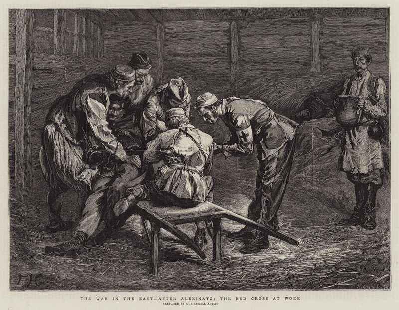 Der Krieg im Osten, nach Alexinatz, das Rote Kreuz bei der Arbeit von Edward John Gregory