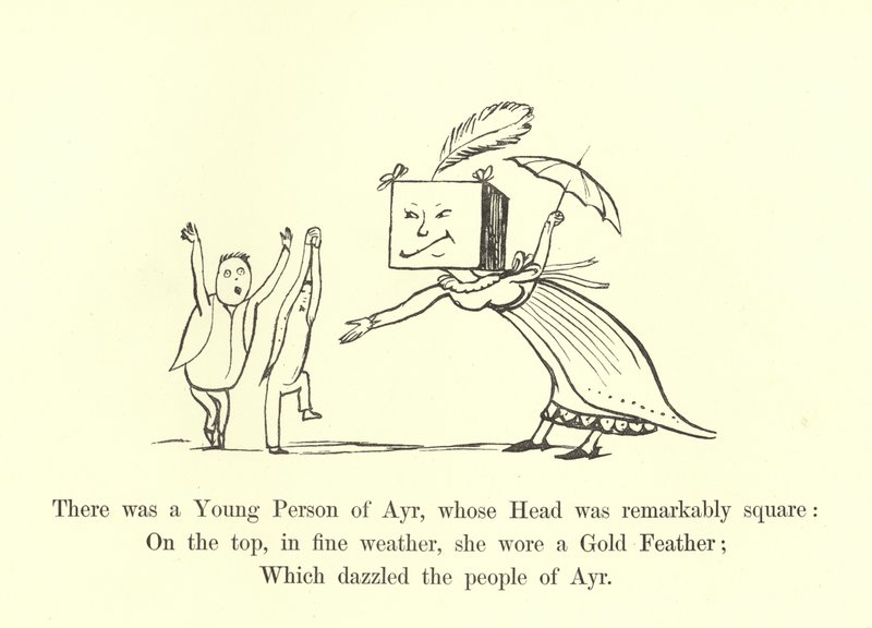 Es war eine junge Person aus Ayr, deren Kopf bemerkenswert quadratisch war von Edward Lear