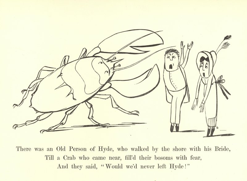 Es war eine alte Person aus Hyde, die am Ufer mit ihrer Braut spazieren ging von Edward Lear