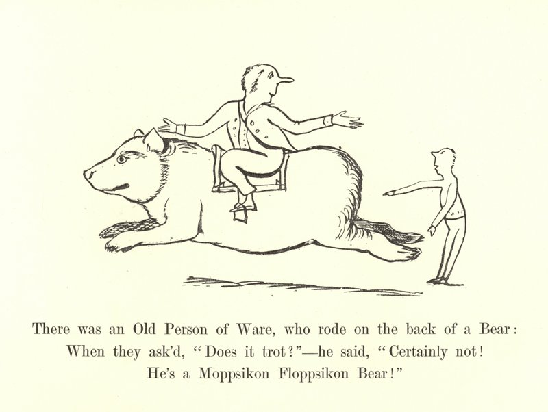 Es war eine alte Person aus Ware, die auf dem Rücken eines Bären ritt von Edward Lear