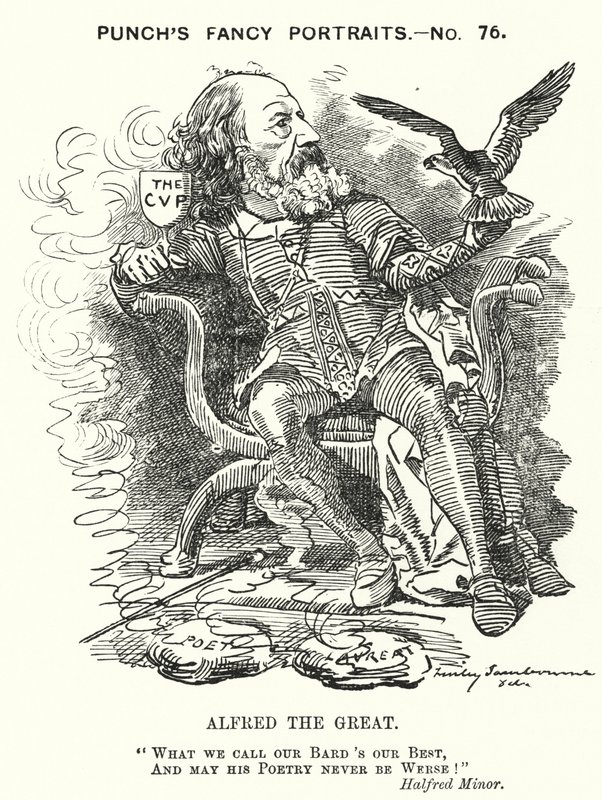 Punch-Karikatur: Alfred, Lord Tennyson, englischer Dichter von Edward Linley (after) Sambourne