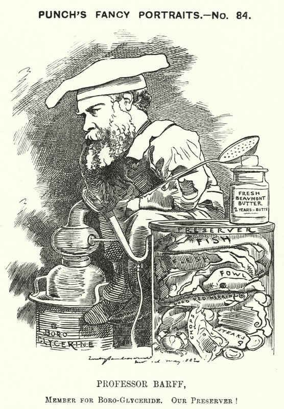 Karikatur: Frederick Settle Barff, englischer Chemiker (Gravur) von Edward Linley (after) Sambourne