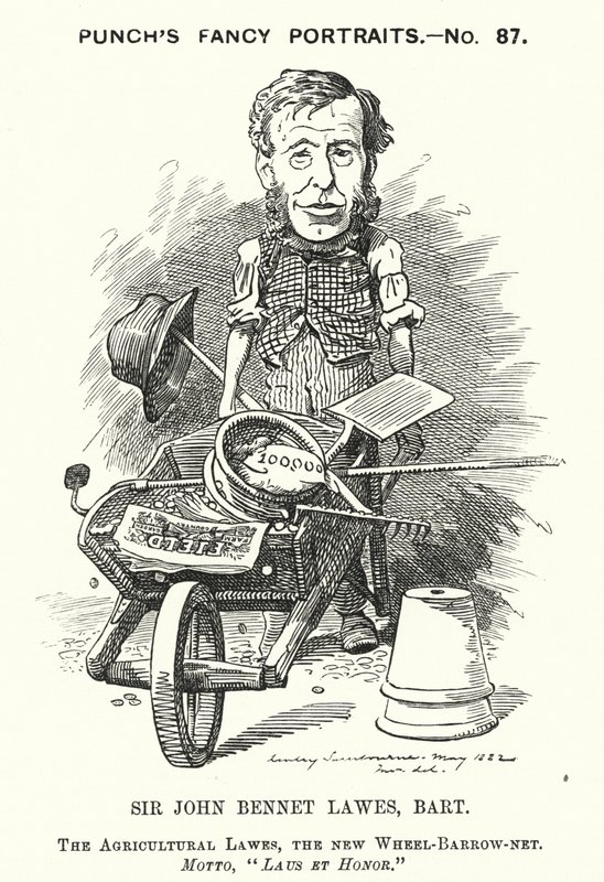 Punch-Karikatur: John Bennet Lawes, englischer Unternehmer und Agrarwissenschaftler (Gravur) von Edward Linley (after) Sambourne
