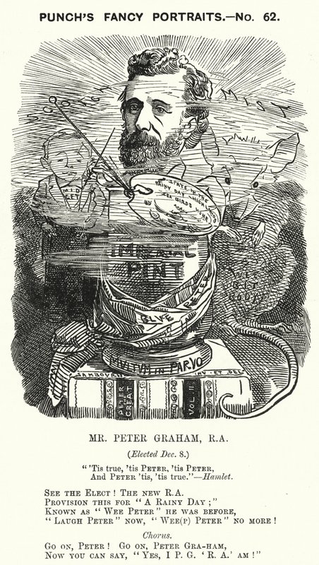 Punch-Karikatur: Peter Graham, schottischer Künstler von Edward Linley (after) Sambourne