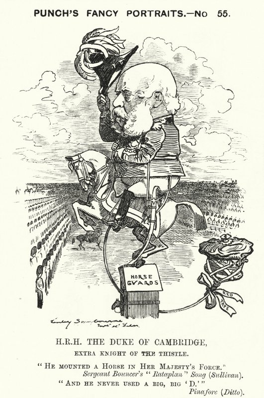 Punch-Karikatur: Prinz George, Herzog von Cambridge, britischer Soldat von Edward Linley (after) Sambourne