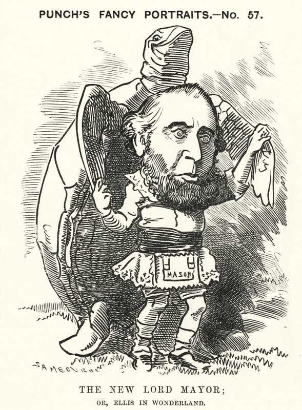 Karikatur: Sir John Ellis, Lord Mayor von London im Jahr 1881 (Gravur) von Edward Linley (after) Sambourne