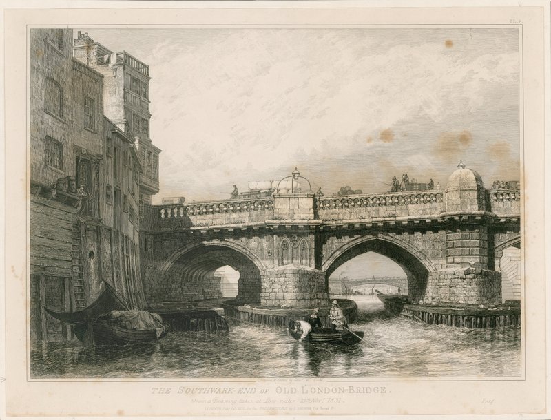 Das Southwark-Ende der alten London Bridge von Edward William Cooke