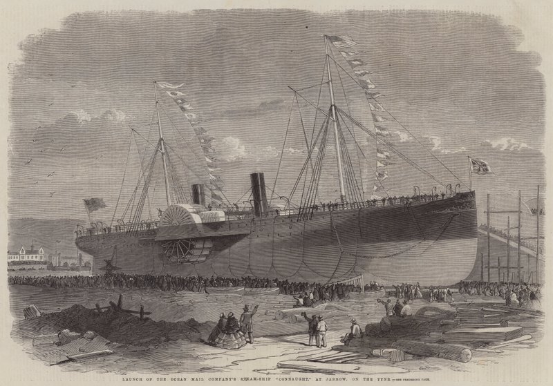Stapellauf des Dampfschiffs Connaught der Ocean Mail Company in Jarrow am Tyne von Edwin Weedon